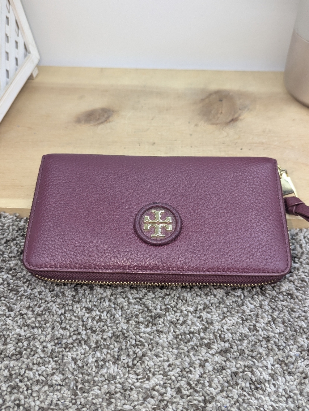 Tory Burch Continental 8" Burgundy Zip Around Wristlet Wallet